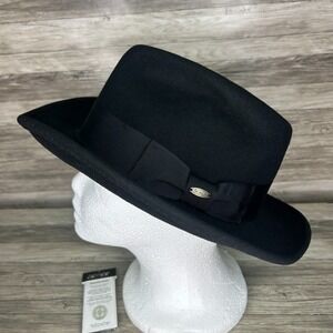 Scala Bristol Black Wool Felt Fedora Medium Crushable Packable Water Repellent